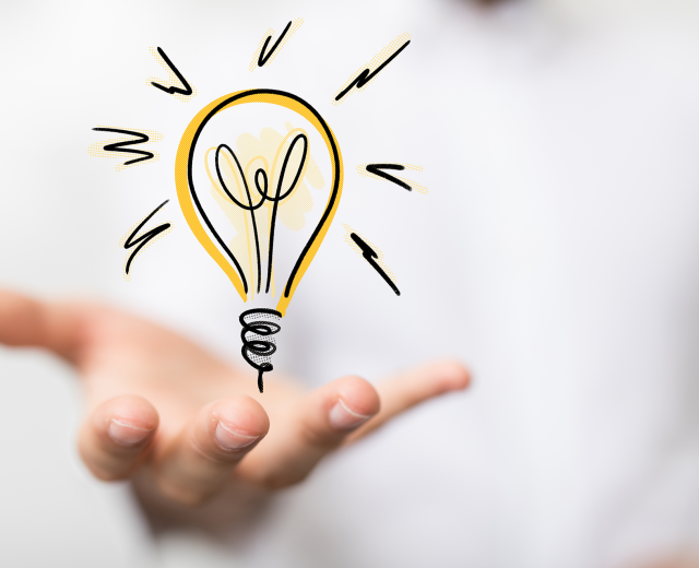 hand held out illustrated lightbulb in hand