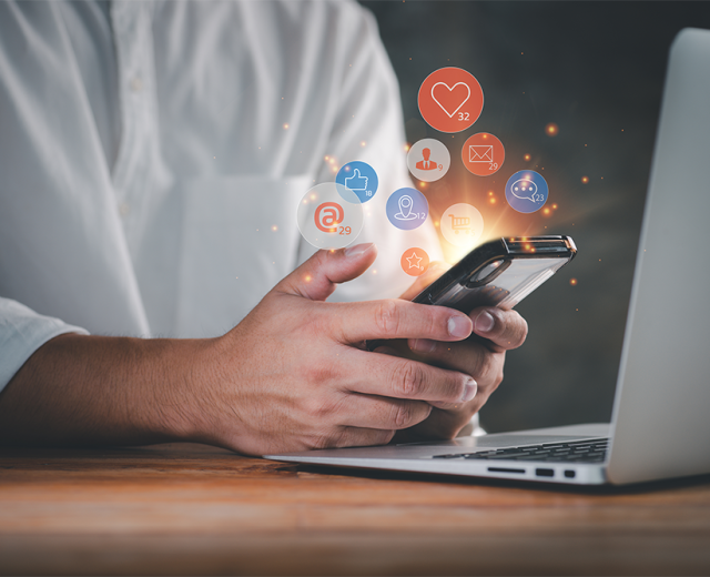 person holding phone on social media