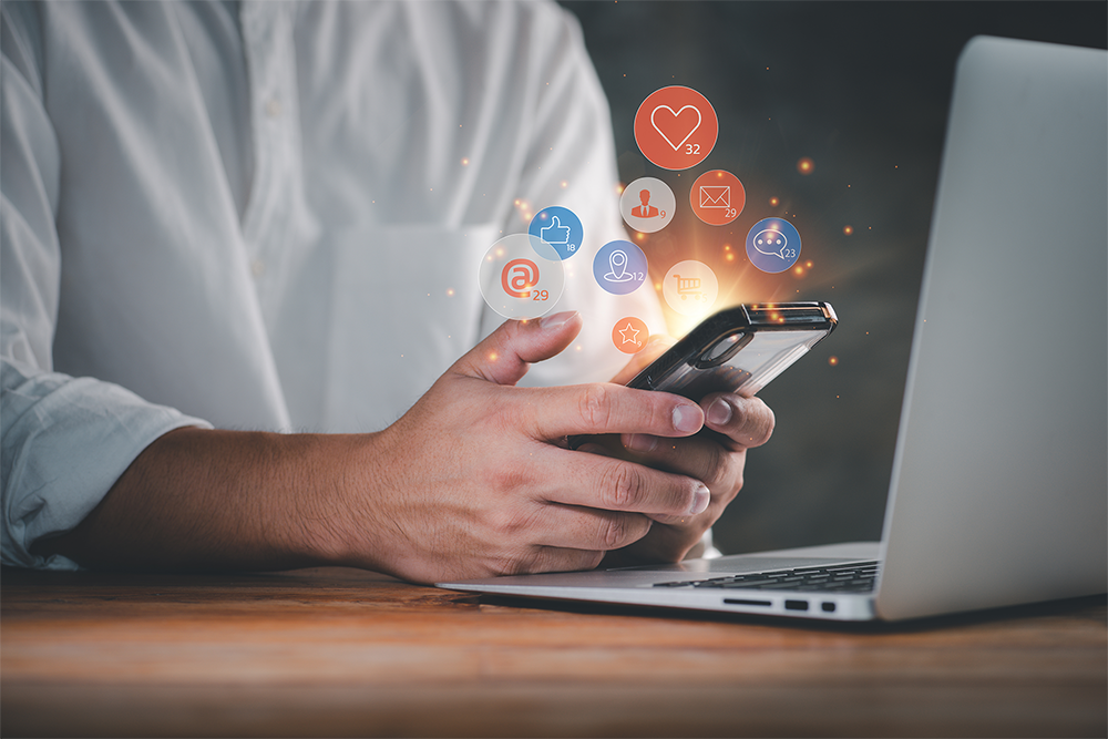 person holding phone on social media