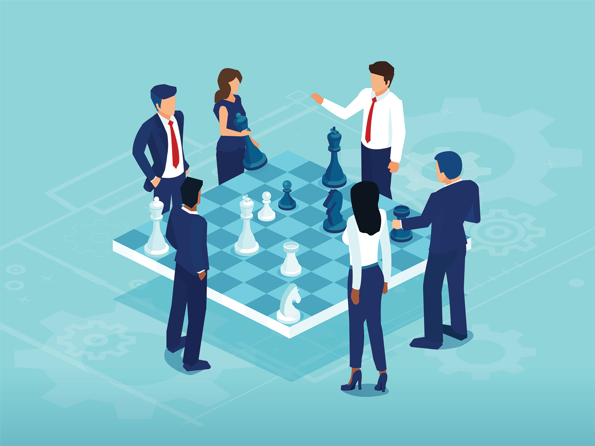 illustration of business men playing chess representing strategy