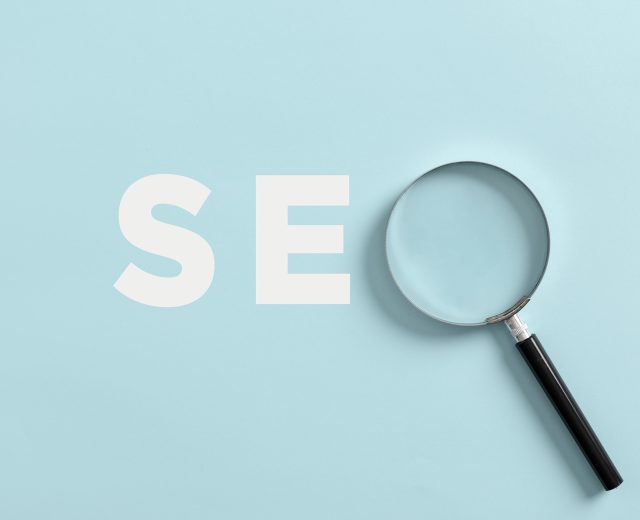 SEO and the o is a magnifying glass