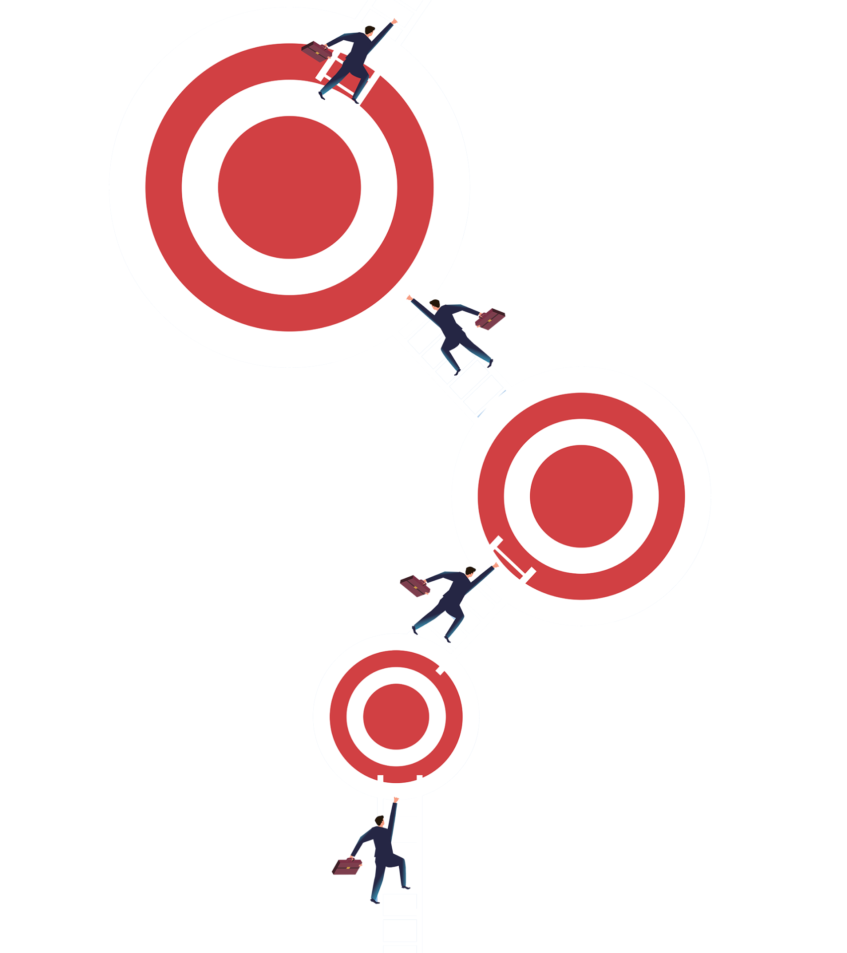 illustration of business man climbing to targets