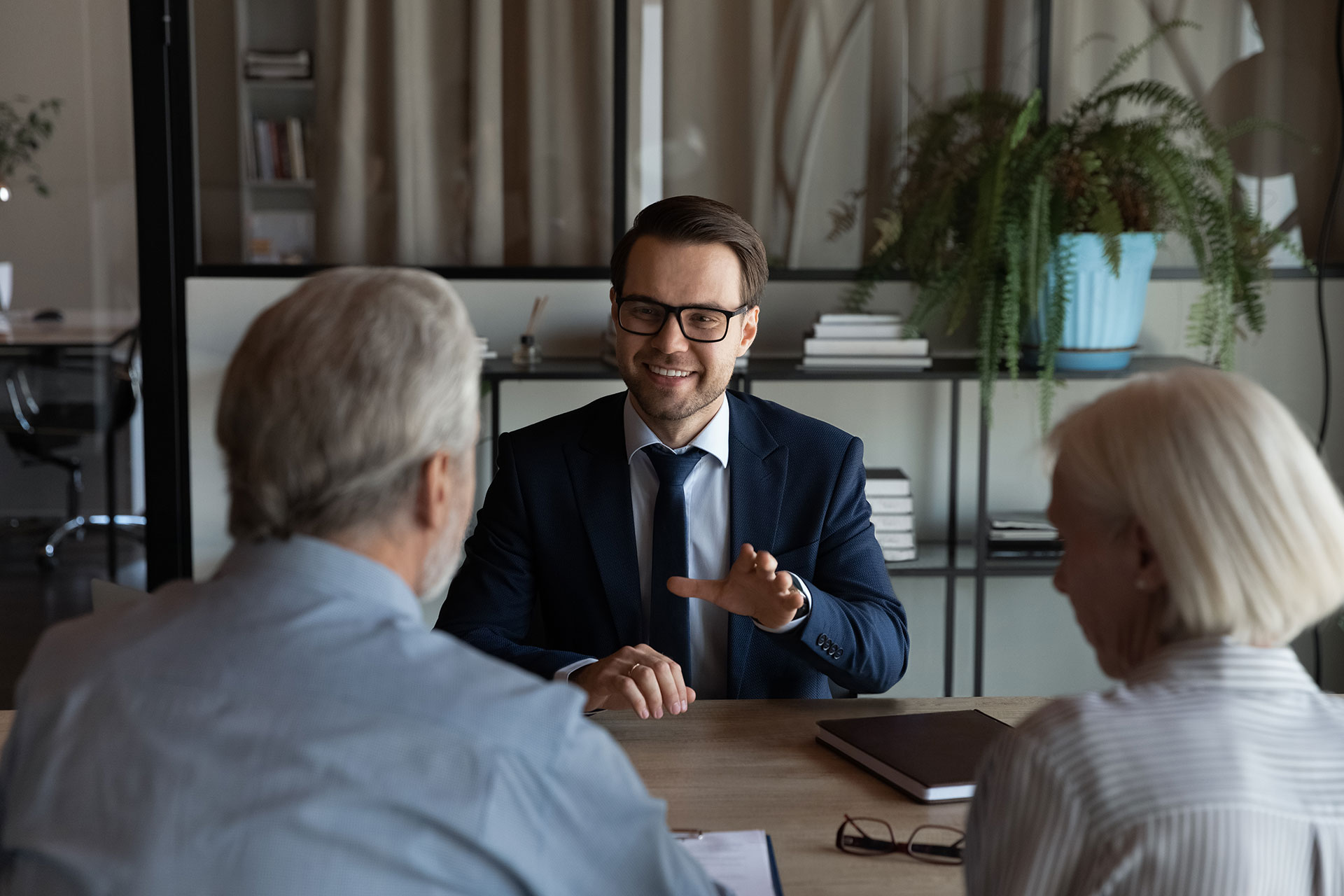 an employee meeting with customers