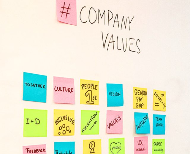 Wall of Post-It notes with company values